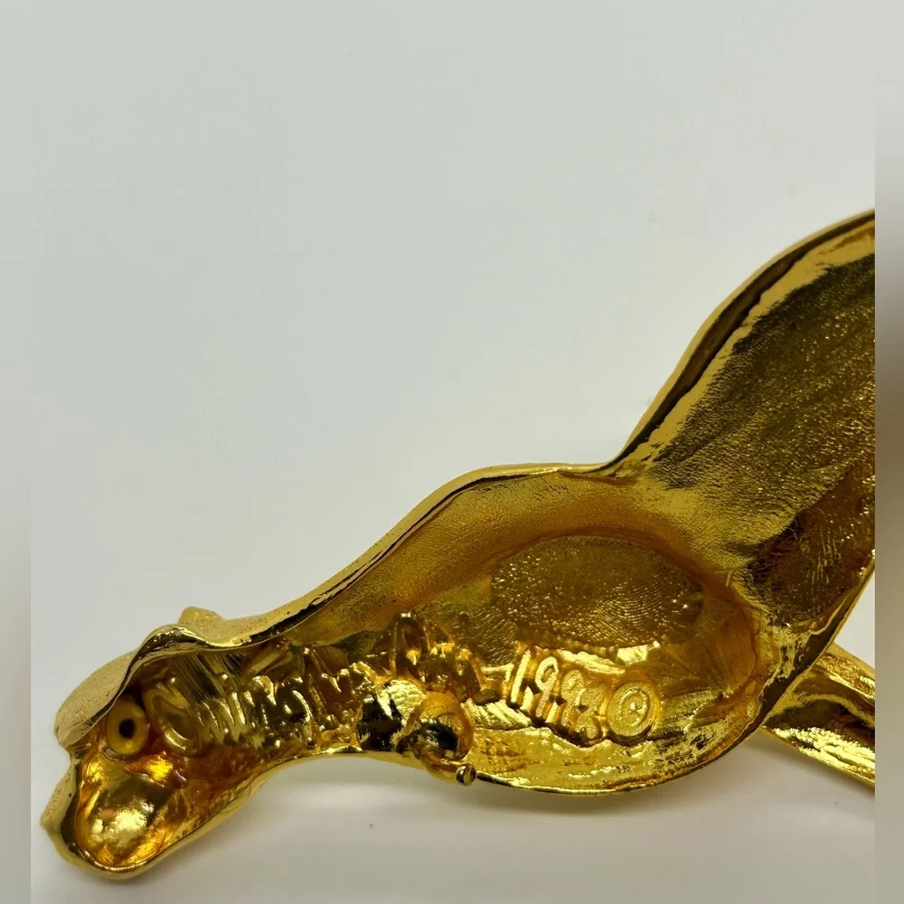 Christopher Ross Gold Cheetah Vintage Belt Buckle & Metallic Gold Leather Belt
